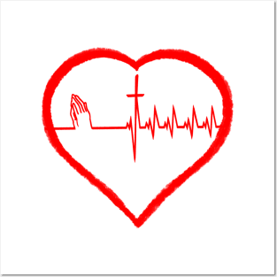 Christianity, Heartbeat icon, cross, heart & prayer Posters and Art